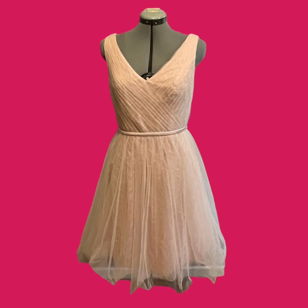 WHITE by Vera Wang Blush Pink Tulle A-Line Dress dogwood print underskirt Sz 8